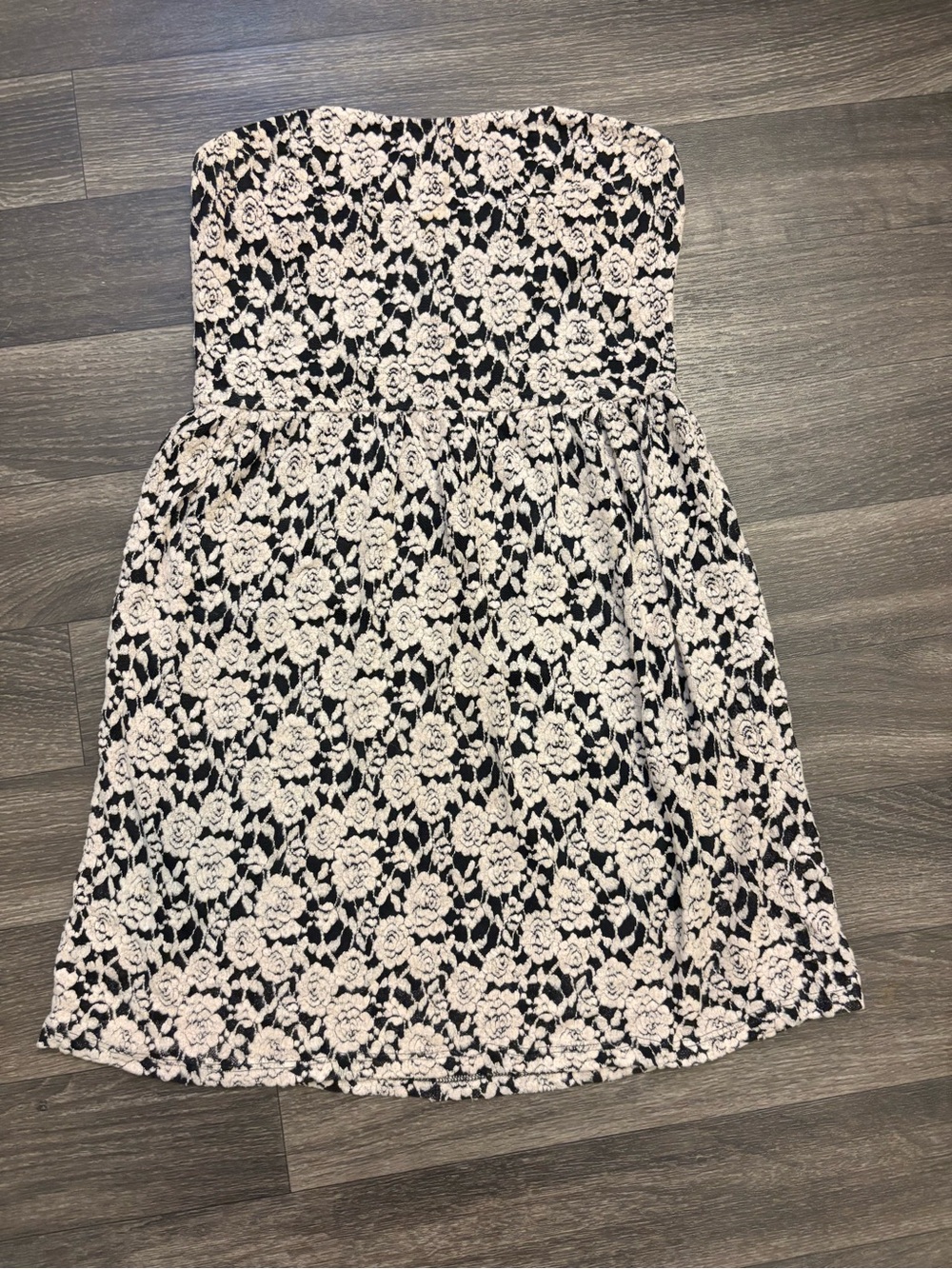 Strapless Black Dress with Ivory Lace Overlay